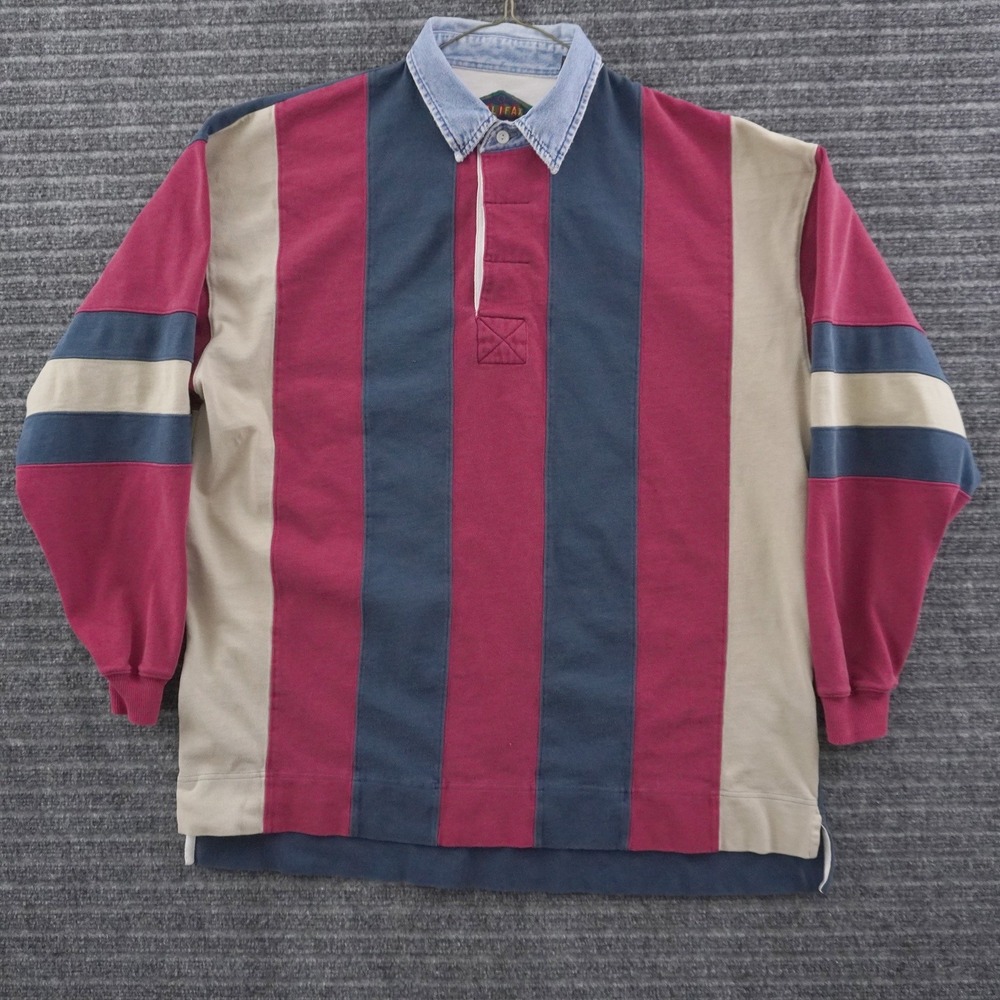 Vintage 90s Halifax Rugby Shirt Mens XL Multicolor Denim Collar Striped